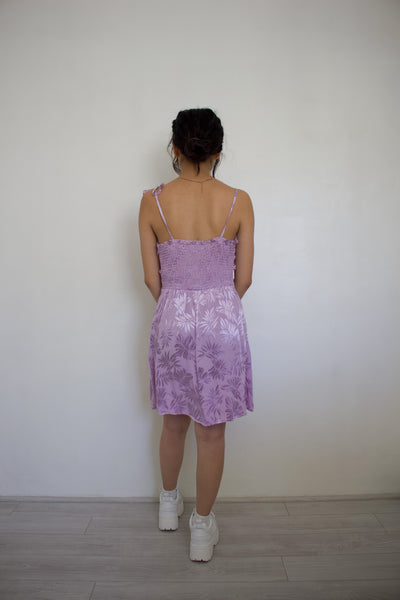 Tropical Satin Jacquard Ruched Mini Dress