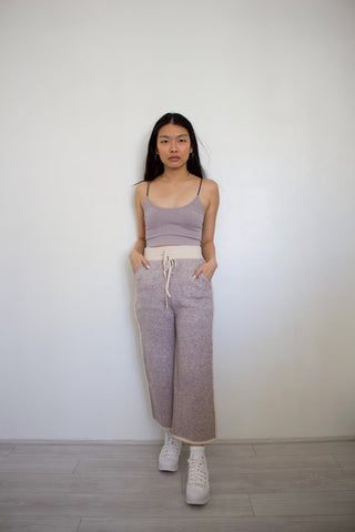 Solid Knit Cropped Drawstring Pocket Sweater Pants