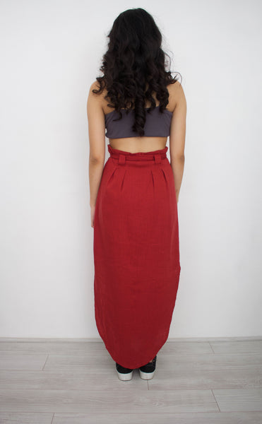 Brick Linen Midi Skirt